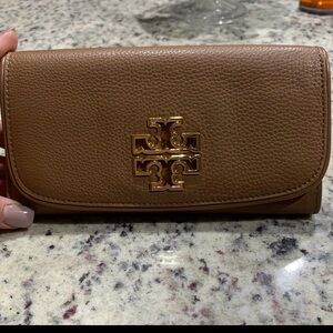 Tory Burch Brown Leather Logo Clutch